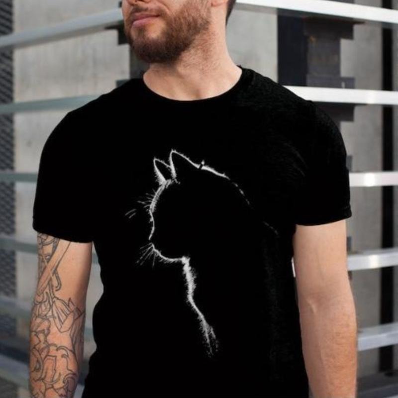 Cat Silhouette drawn black tshirt, unisex black tshirt Made in USA Hoodie, Sweatshirt | ZylaModa.com