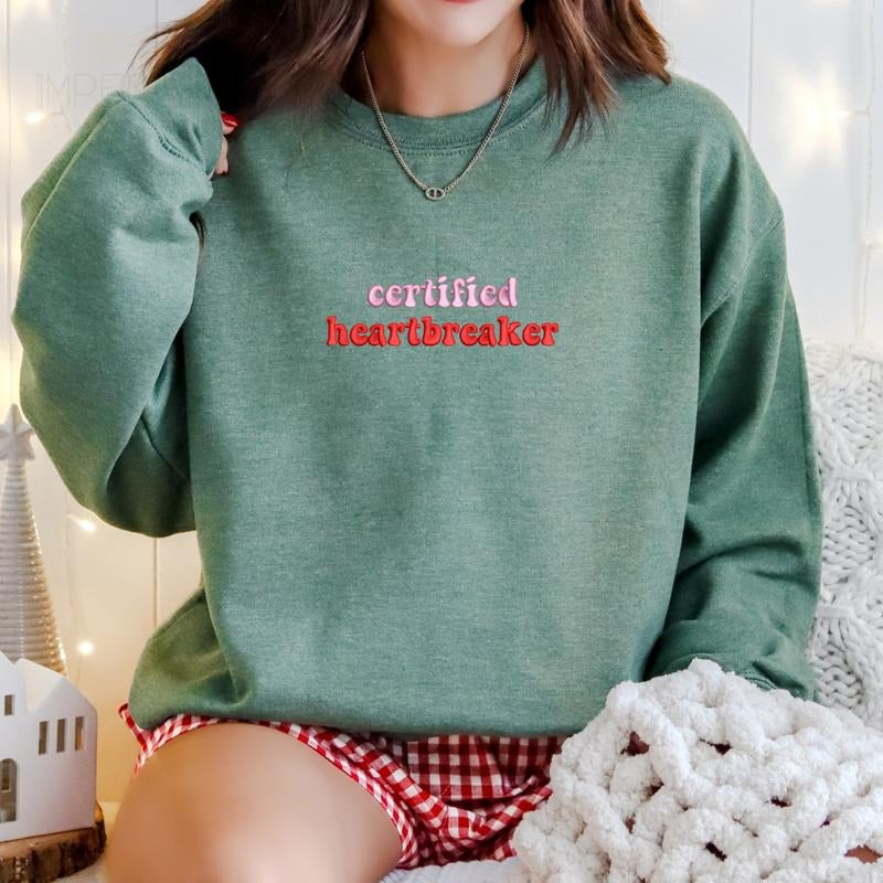 Certified Heartbreaker Embroidered Sweatshirt, Valentines Day  Sweatshirt, Valentines Sweater, Comfort Colors Embroidered...