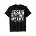 Changed My Life Print Men's Crew Neck Fashionable Short Sleeve Sports T-shirt, Comfortable And Versatile, For Summer And...