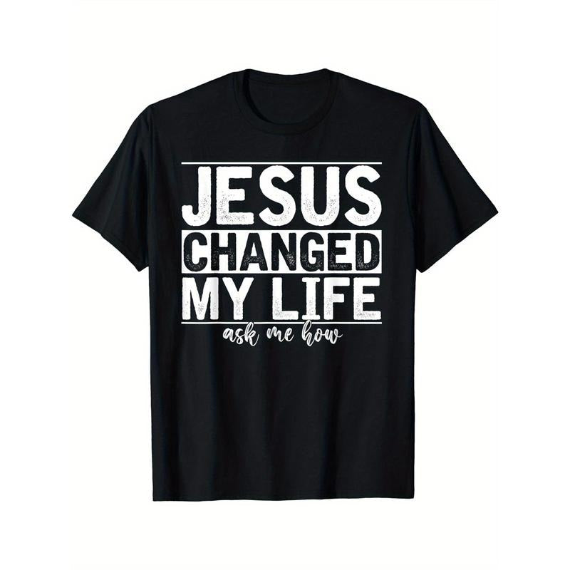 Changed My Life Print Men's Crew Neck Fashionable Short Sleeve Sports T-shirt, Comfortable And Versatile, For Summer And...