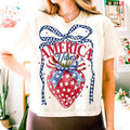 Checkered America Strawberry Shirt, Trendy 4th of July Sublimation, USA Flag Design, America Vibes Shirt , Summer Retro...