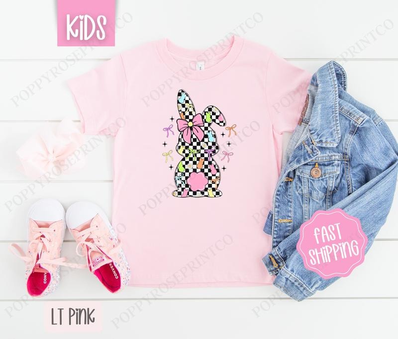 Checkered Bunny Kids Shirt - Easter Children's Tshirt - Cute Youth Tee Gildan Hoodie, Sweatshirt | ZylaModa.com