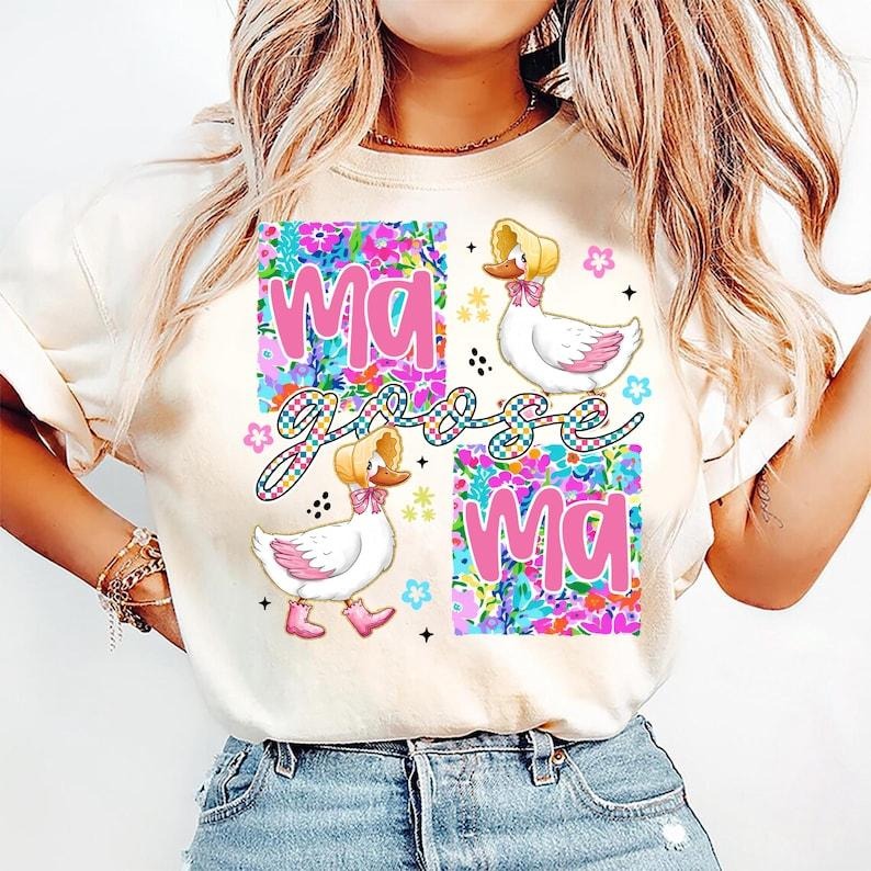 Checkered Goose Coquette with Floral Mama Preppy Trend for Mother's Day T-Shirt Hoodie, Sweatshirt | ZylaModa.com