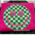 Checkered Smiley Shamrock Sweatshirt | Hot Pink Sweatshirt T-Shirts, Hoodie | ZylaModa.com