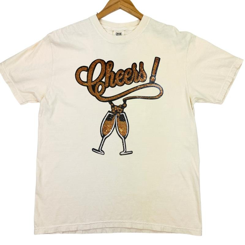 Cheers Champagne Sequin Patch Comfort Colors T-Shirt Hoodie, Sweatshirt | ZylaModa.com