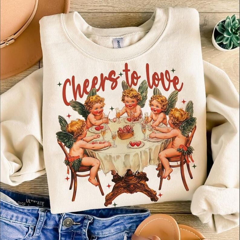 Cheers to love  Cupid's celebrating love ,Valentine's day Sweatshirts,Valentine ,Coquette,Trending ,Girly Valentine...