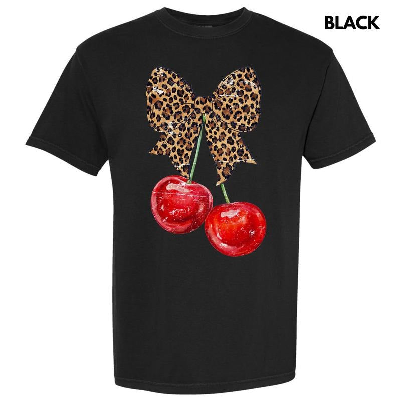 Cheetah Bow Cherries Comfort Colors T-Shirt 'NLB' Hoodie, Sweatshirt | ZylaModa.com