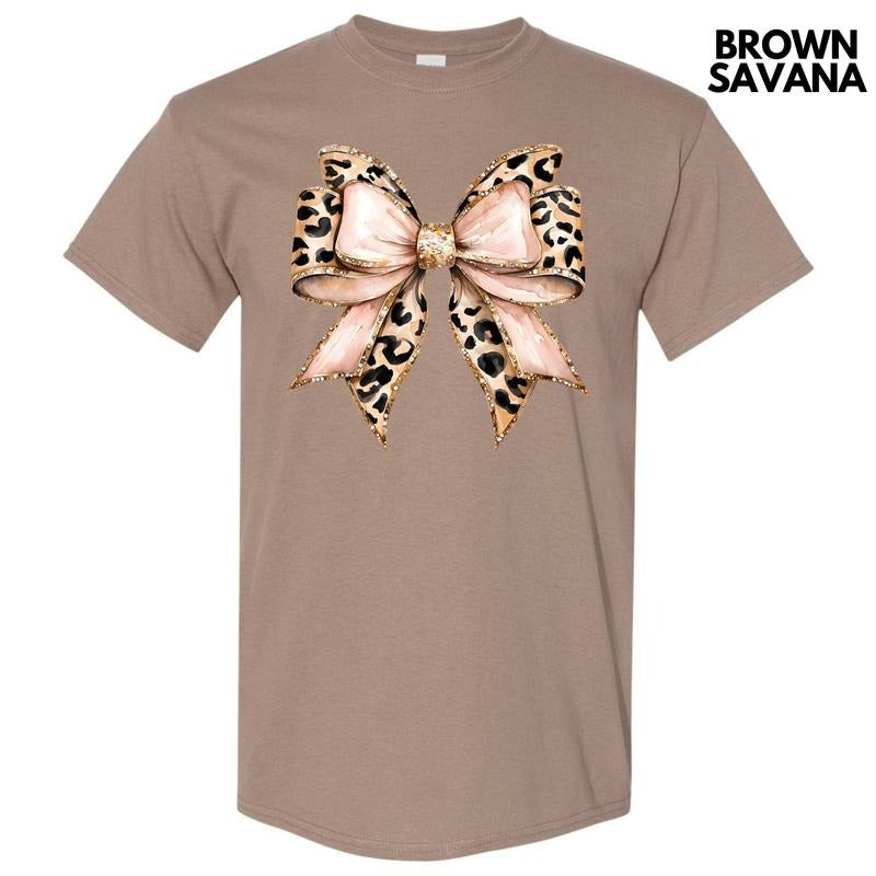 Cheetah Faux Glitter Bow Gildan Short Sleeve T-Shirt 'NLB' Hoodie, Sweatshirt | ZylaModa.com