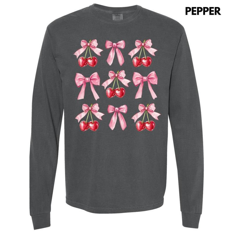 Cherry Collage Coquette Long Sleeve Comfort Colors T-Shirt 'NLB' Hoodie, Sweatshirt | ZylaModa.com