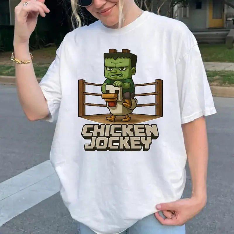 Chicken Jockey Tee, Fun Gift for Gamers, Casual Wear, Unisex Heavy Cotton Tee Hoodie, Sweatshirt | ZylaModa.com