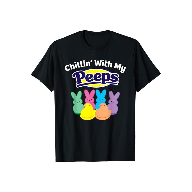 Chillin with My Peeps Easter Shirt Pure Cotton Casual Street Style Crew Neck Short Sleeve T-Shirt Tops Trendy For Women...