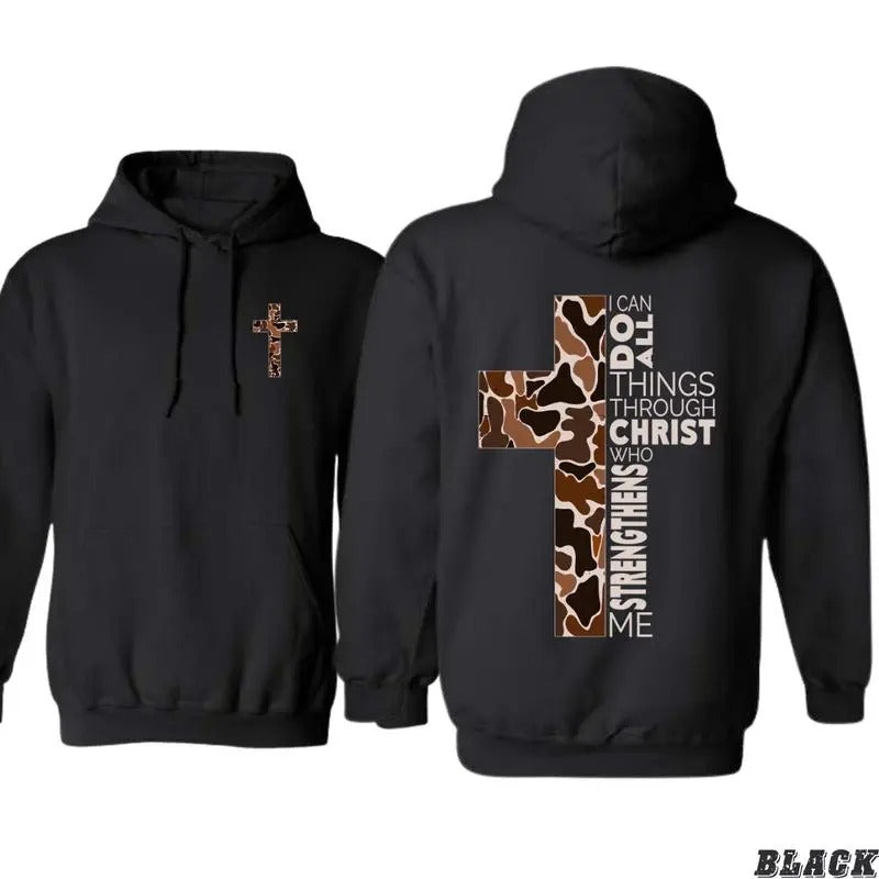Christian Hoodie, Camo Cross Design with Philippians Verse, Perfect for Faithful Believers and Outdoorsmen, Cozy Hoodie...