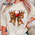 Christmas Bow Coquette Shirt, Rudolph The Reindeer Bow, Comfort Colors Christmas Graphic Shirt, Cotton Unisex Top Hoodie,...
