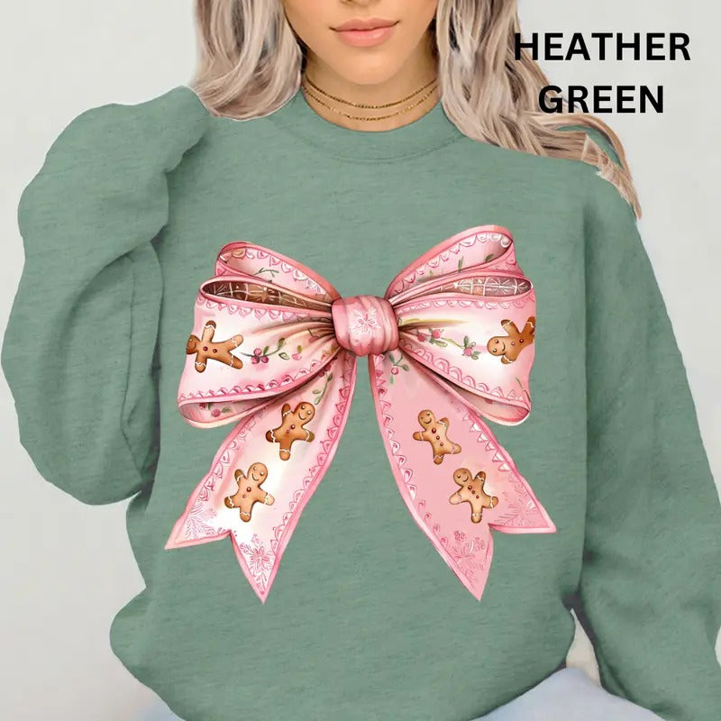 Christmas Bow, Gingerbread Coquette Bow Crewneck, Christmas Bow Sweatshirt, Holiday Christmas Sweatshirt, Winter Season...