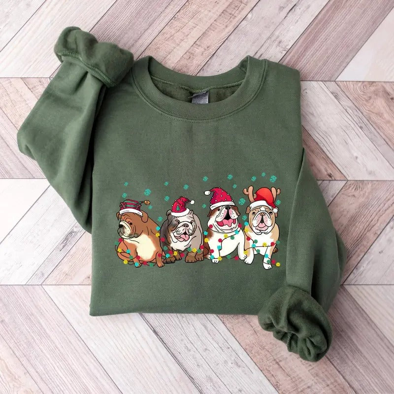 Christmas Bulldog Sweatshirt, Christmas Dog Shirt, Bulldog Tees, Dog Christmas Shirt, Bulldog Lover Tees, Dog Mom Shirt...