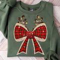 Christmas Coquette Bow Sweatshirt, Coquette Christmas Glitter Sweatshirt, Reindeer Bow Sweatshirt, Christmas Sublimation...