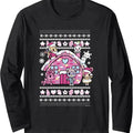 Christmas Cute Pink Brick House Group Ugly Sweater Long Sleeve T-Shirt Hoodie, Sweatshirt | ZylaModa.com
