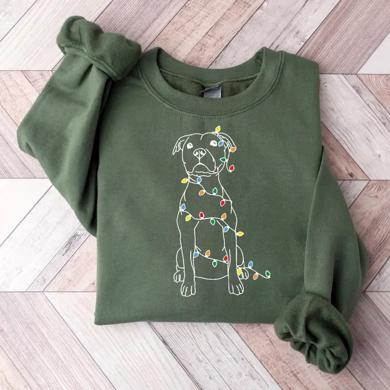 Christmas Dog Sweatshirt, Dog Owner Christmas Gift, Pitbull Christmas Shirt, Pitbull Mom Gift Classic Cotton Hoodie
