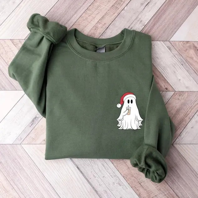 Christmas Little Ghost Ice Coffee Shirt, Ghosts Sweatshirt, Cute Ghost Shirt, Christmas Pocket Size Ghosts Sweatshirt,...