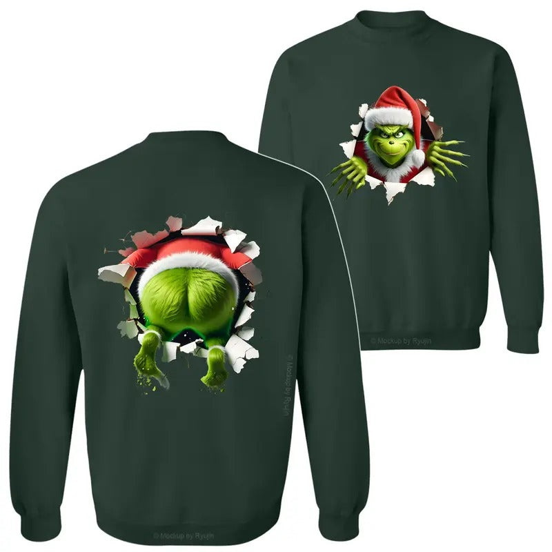 Christmas Movie Character Green Guy The Grin Sweatshirt Hoodie, Trendy Christmas Season 2 Sided Graphic Printed Unisex...
