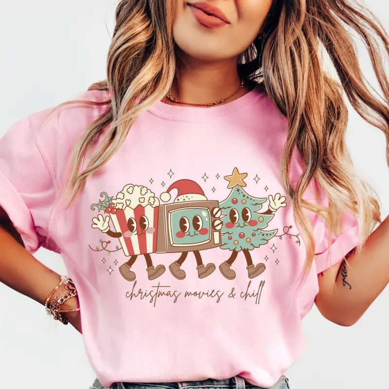 Christmas Movies and Chill Shirt, Frosty the Snowman Shirt, Christmas Shirt, Comfort Colors Christmas Shirt, COMFORT...