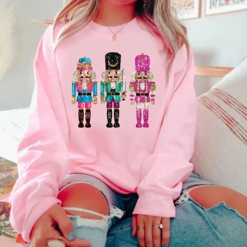 Christmas Nutcracker Sweatshirt for Women, Pink Christmas Sweater, Cute Holiday Shirt Fabric Womenswear Hoodie | ZylaModa.com