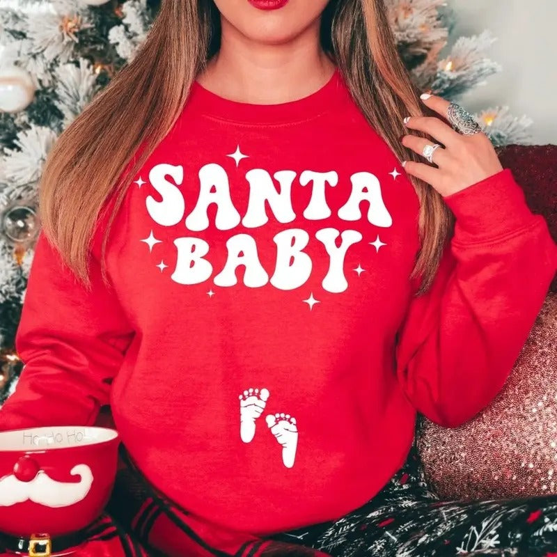 Christmas Pregnancy Announcement Sweatshirt, Santa Baby Shirt,Pregnant Tee,Baby Announcement,Christmas Maternity,New...