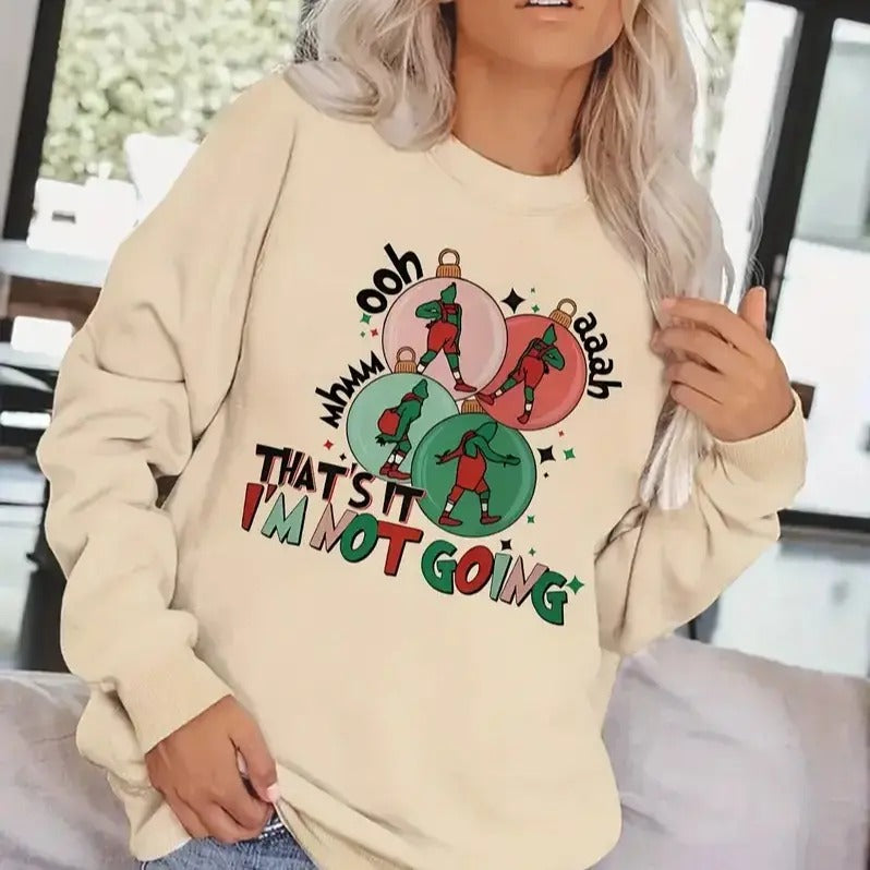 Christmas Print Sweatshirt, Casual  Crew Neck Sweatshirt, Women's Clothing Cotton Crewneck T-Shirts, Hoodie | ZylaModa.com