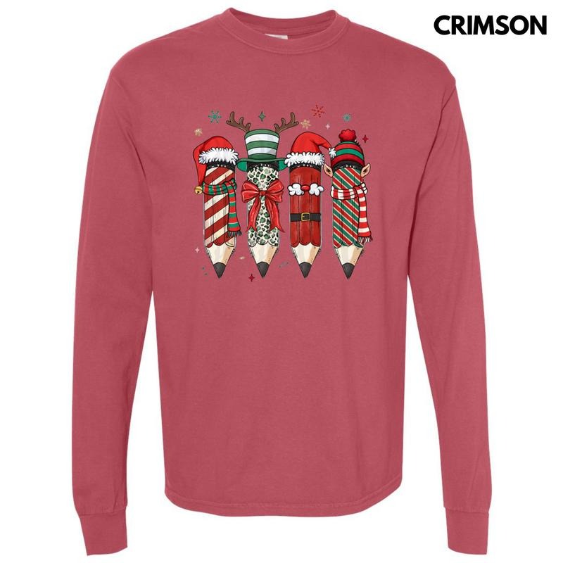 Christmas Teacher Pencils Long Sleeve Comfort Colors T-Shirt Hoodie, Sweatshirt | ZylaModa.com
