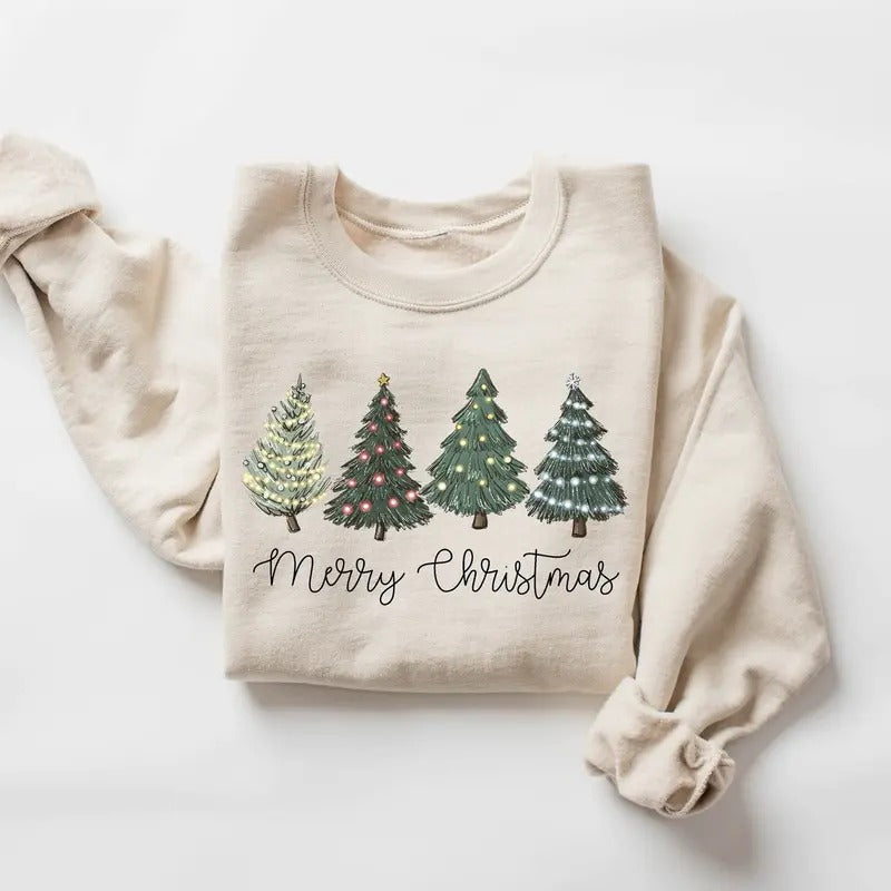 Christmas Trees Sweatshirt, Merry Christmas Sweatshirt, Holiday Sweater, Womens Holiday Sweatshirt, Christmas Shirt,...