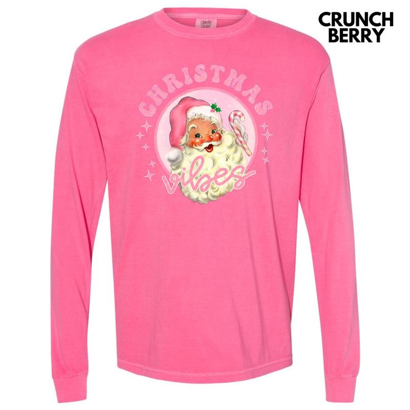 Christmas Vibes Retro Santa Long Sleeve Comfort Colors T-Shirt Hoodie, Sweatshirt | ZylaModa.com