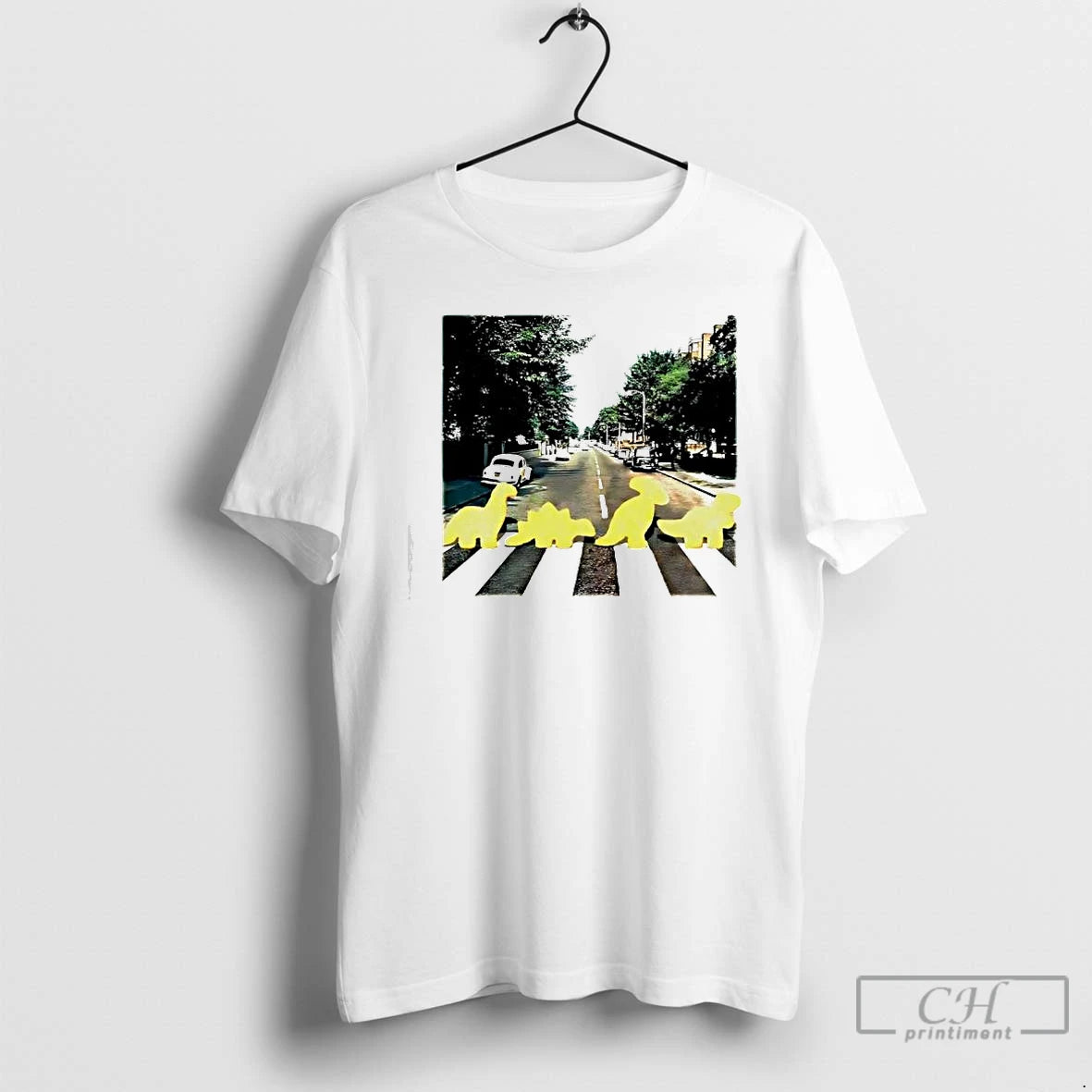 Classic Dino Chicken Nuggets And Abbey Road Album Cover T-Shirts, Hoodie, Sweatshirt | ZylaModa.com