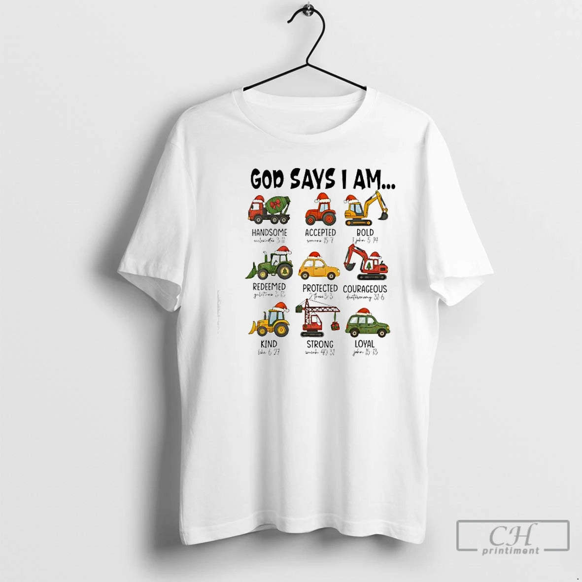 Classic God Says I Am Christmas Construction Trucks Bible Verse T-Shirts, Hoodie, Sweatshirt | ZylaModa.com