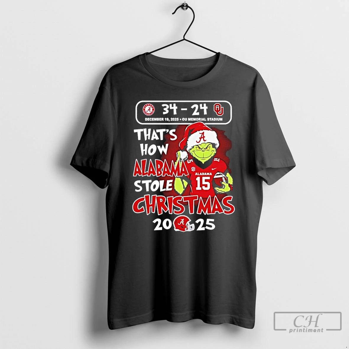 Classic Grinch Thats How Alabama Stole Christmas 2025 Alabama 34 24 Sooners T Shirts Sweater Hoodie, Sweatshirt