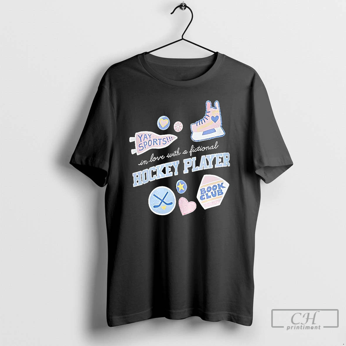 Classic In Love With A Fictional Hockey Player Book Club And Hockey Symbols T Shirts Hoodie, Sweatshirt | ZylaModa.com