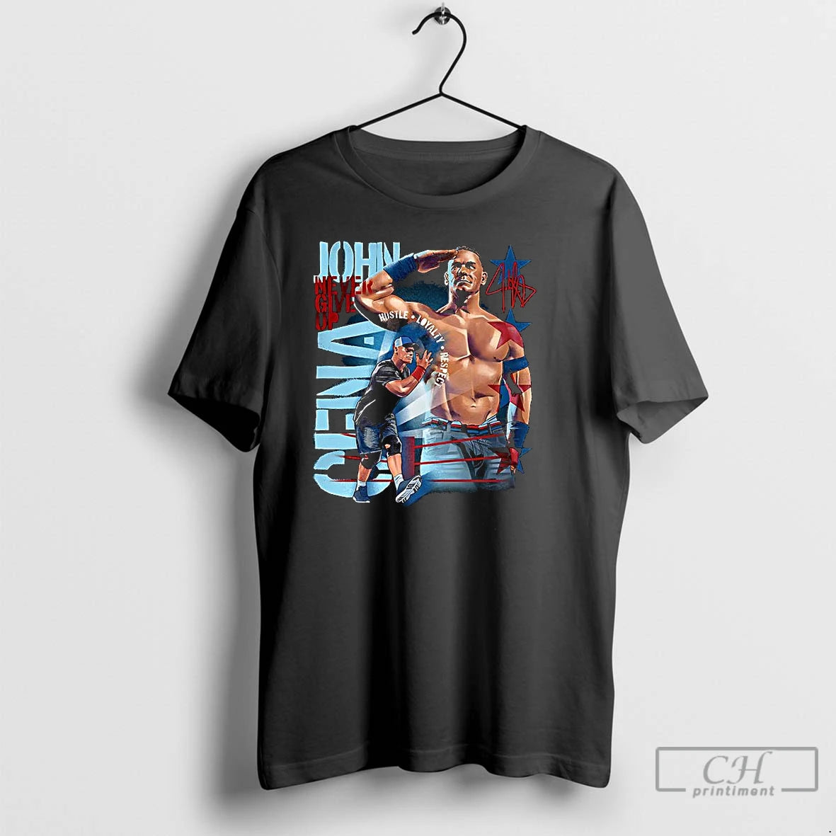 Classic John Cena Never Give Up Salute Hustle Loyalty Respect Signature T-Shirts, Hoodie, Sweatshirt | ZylaModa.com