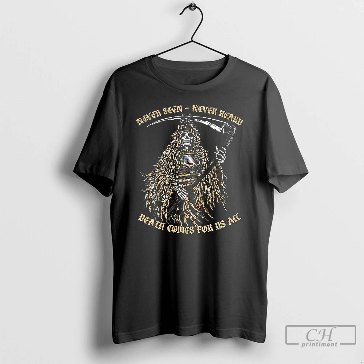 Classic Never Seen Never Heard Death Comes For Us All Reaper Soldier T Shirts Sweater Hoodie, Sweatshirt | ZylaModa.com
