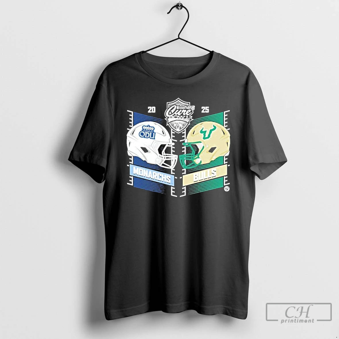 Classic Old Dominion Vs South Florida 2025 Cure Bowl Head To Head Helmet Matchup T-Shirts, Hoodie, Sweatshirt | ZylaModa.com