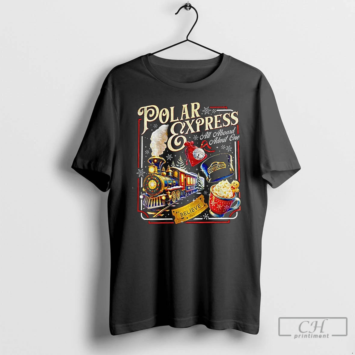 Classic Polar Express All Aboard Admit One Christmas Believe Gold Stick T-Shirts, Hoodie, Sweatshirt | ZylaModa.com