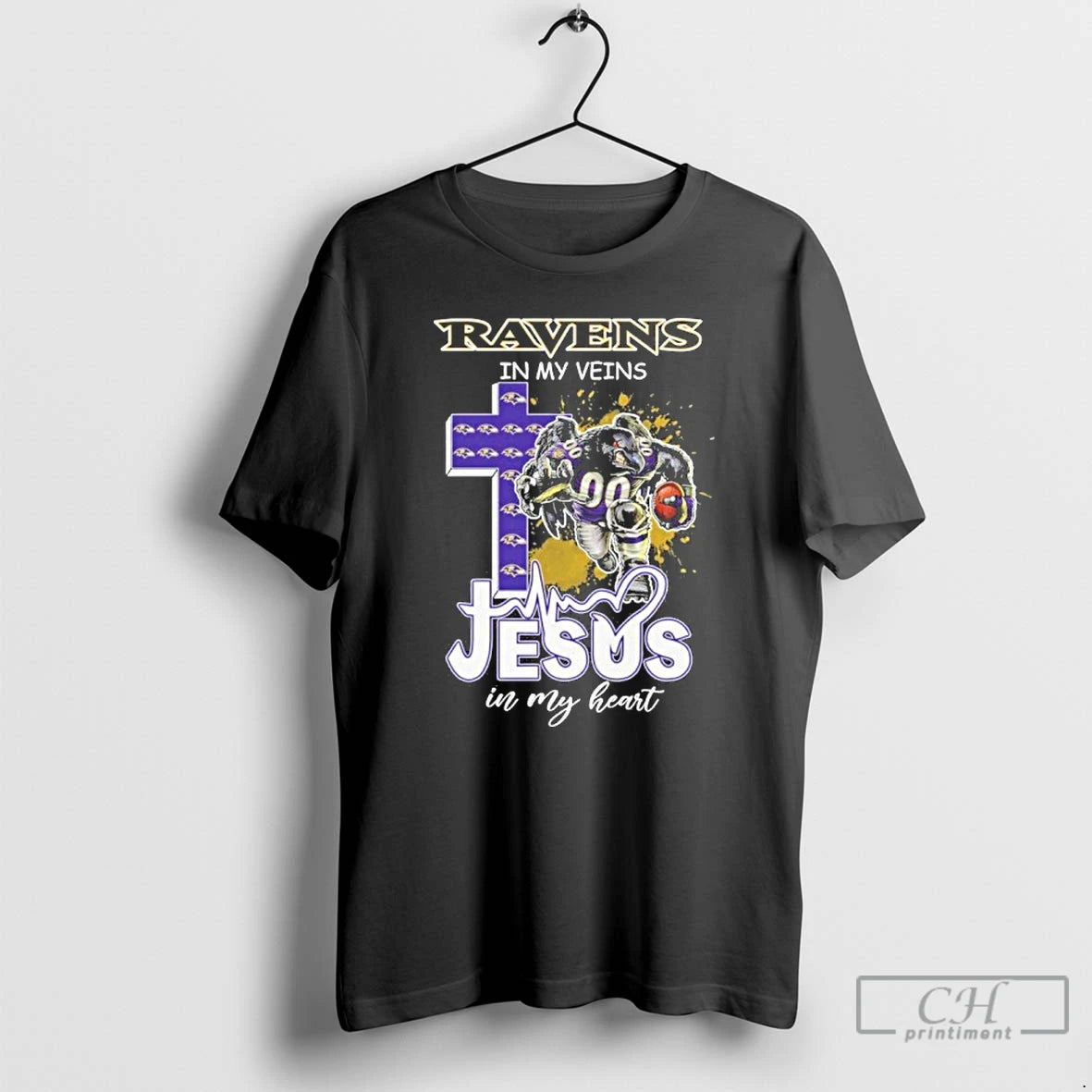 Classic Ravens In My Veins Jesus Mascot In My Heart Mascots T-Shirts, Hoodie, Sweatshirt | ZylaModa.com