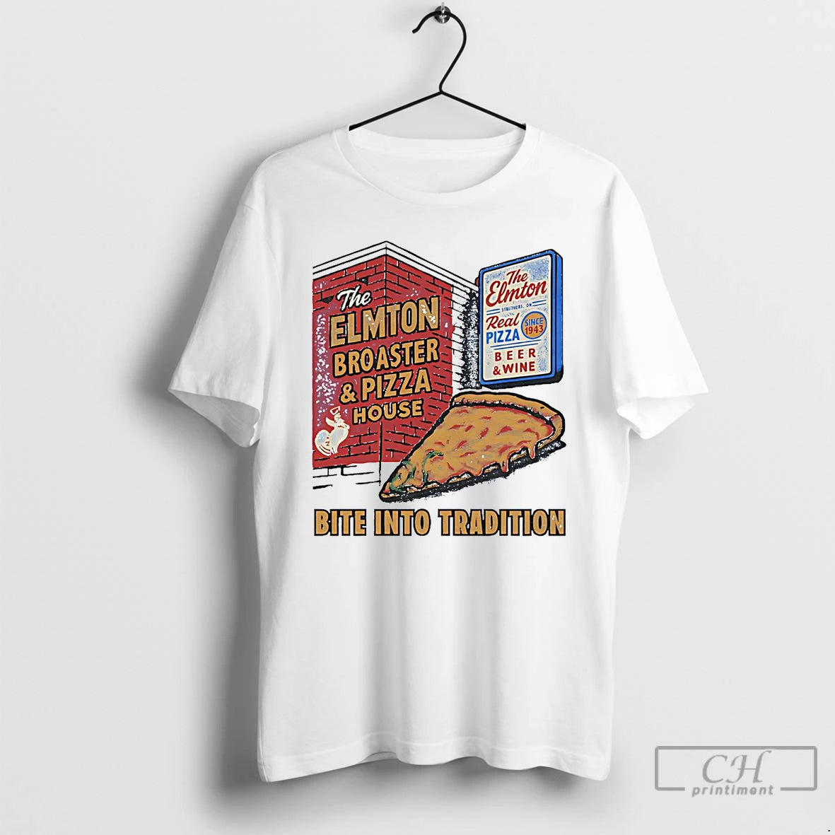 Classic The Elmton Broasted And Pizza House Bite Into Tradition T-Shirts, Hoodie, Sweatshirt | ZylaModa.com