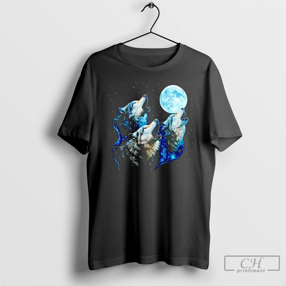 Classic Three Wolves Howling At Cyan Moon Night Mystic Glow T-Shirts, Hoodie, Sweatshirt | ZylaModa.com