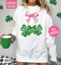 Clover Bow Comfort Colors Sweatshirt, St Patrick's Day Women's Crewneck, Cute Women's Sweater T-Shirts, Hoodie | ZylaModa.com