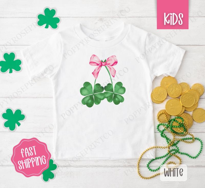 Clover Bow Kids Shirt - St Patrick's Day Children's Tshirt - Cute Youth Tee Gildan Hoodie, Sweatshirt | ZylaModa.com