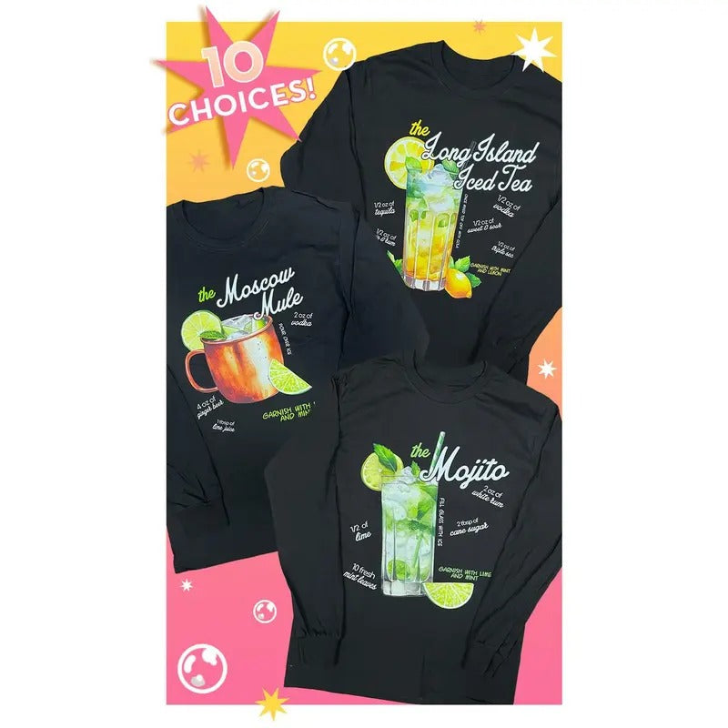 Cocktail Recipe Graphic Long Sleeve T-Shirt Hoodie, Sweatshirt | ZylaModa.com