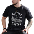 Coffins And Coffee Shirt, Funny Halloween Graphic Printed Tee, Coffee Lovers Shirt, Funny Skeleton Unhinged Tee,...