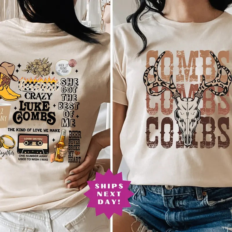 Combs Bullhead Shirt Two Side Print, Country Music Shirt, Luke Combs World Tour 2024 Shirt Hoodie, Sweatshirt | ZylaModa.com