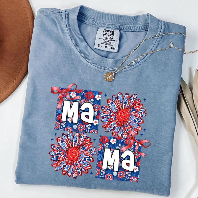 Comfort Colors 4th Of July Mama TShirt, Floral Mama Tee, American Mom Shirt Hoodie, Sweatshirt | ZylaModa.com
