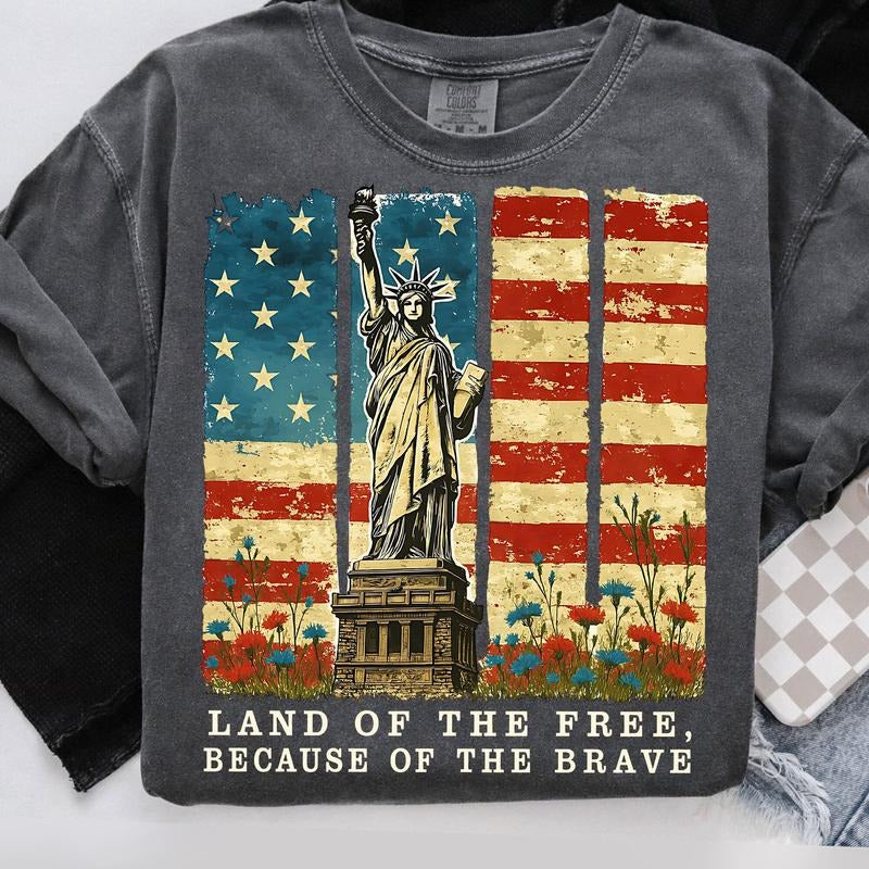 Comfort Colors 4th of July T-Shirt, Land Of The Free Because Of The Brave Shirt, Independence Day Shirt, American flag...