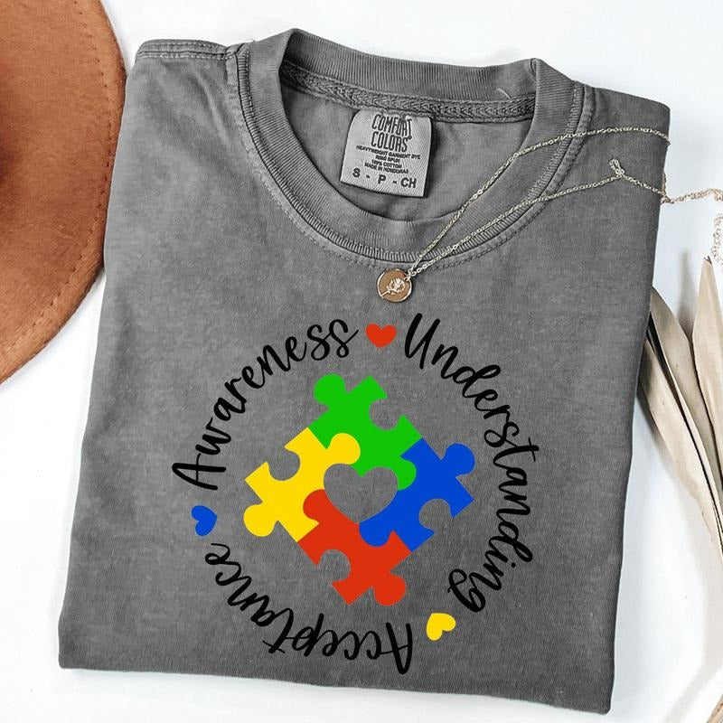 Comfort Colors Autism Awareness & Acceptance Shirt, Puzzle Heart Shirt, Special Education Shirt, Unisex T-Shirt Hoodie,...